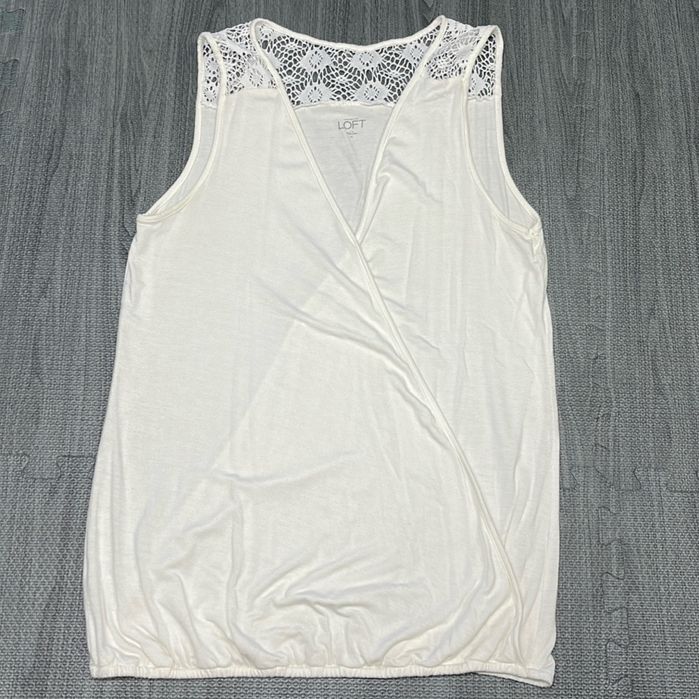Loft Cream Drape Front Tank with Embroidered Back Detail - Women’s Size M